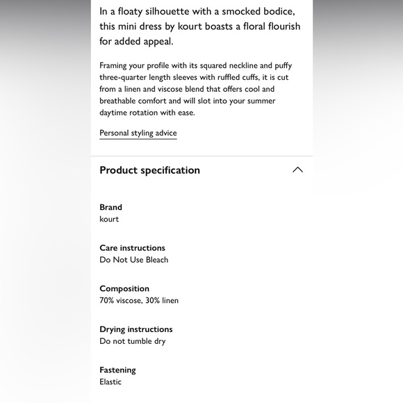 Kourt Portia Linen Blend Smocked Bodice Mini Dress, Black - Picture 4 of 4